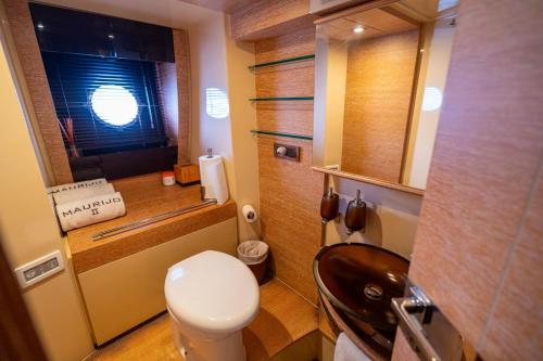 a small bathroom with a toilet and a window at Azimut 58 in Panama City