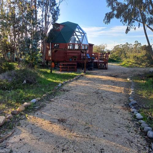 a tree house with a road leading to it at Domo Tunquen in Tunquen