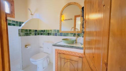 a bathroom with a toilet and a sink and a mirror at Nana Diafa - Luxury Stay in Zagora in Zagora