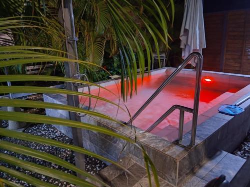 a swimming pool with a red liquid in it at Proprizen in Rivière-Salée
