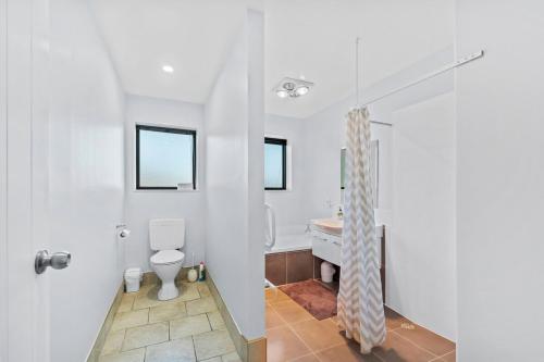 a bathroom with a toilet and a sink at 130 Jacks Pass Road in Hanmer Springs