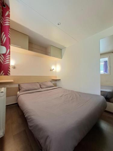 a bedroom with a large bed in a room at Mobil home 4 personnes au pied du Grand Massif à Samoëns in Samoëns