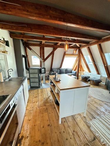 a room with a kitchen and a living room at Dornröschen-Loft in Marienberg