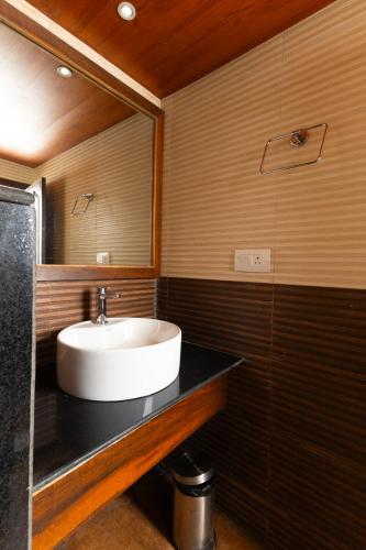 a bathroom with a sink and a mirror at Sumitel Queens Yard in Darjeeling