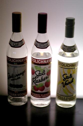 three bottles of vodka sitting on a table at Pitbauchlie House Hotel - Sure Hotel Collection by Best Western in Dunfermline