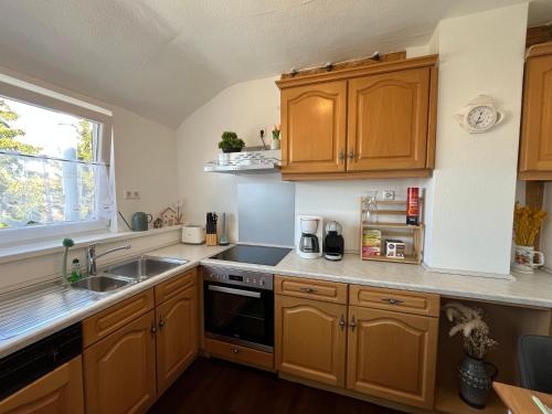 Dapur atau dapur kecil di DonauEins, FEWO für bis zu 4 Pers mit 1 Schlafzimmer