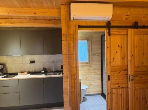 a kitchen with a sink and a toilet in a room at Gándara lodge in Tijoco de Abajo