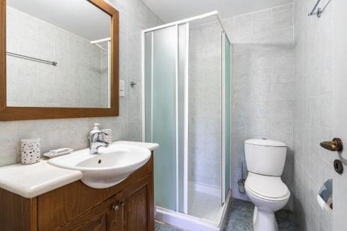a bathroom with a toilet and a sink and a shower at Aunt Maria's in Pano Lefkara