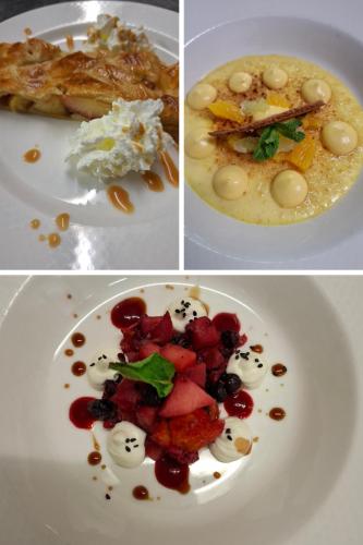 four different pictures of food on a white plate at Le Christiania in Saint-Lary-Soulan