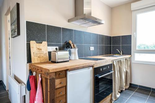 a kitchen with a counter and a sink at Gite à la ferme, authentique & accessible PMR 