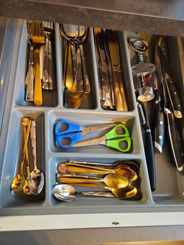 a drawer filled with utensils and spoons at Chata u lanovky Pustevny in Trojanovice