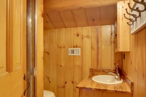 a bathroom with a sink and a toilet at Lake Broward Cabin with Private Boat Launch and Dock! in Satsuma