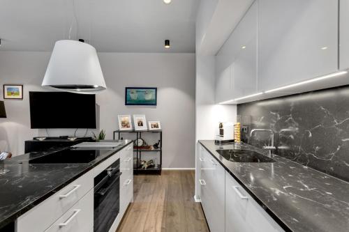 Kuchyň nebo kuchyňský kout v ubytování Sleek Condo in Downtown Reykjavik