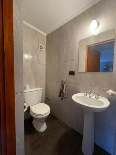 un baño con inodoro y lavabo en Ventanas al Nahuel Huapi, en San Carlos de Bariloche
