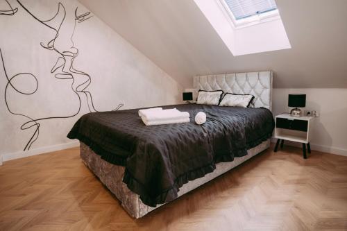 ノヴィ・ソンチにあるSILVER PTAK Apartmentのベッドルーム(大型ベッド1台、天窓付)