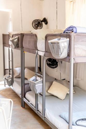 a group of bunk beds in a room at THHPSOCIETY - Kahaani boutique Stays - Vagator Goa in Anjuna