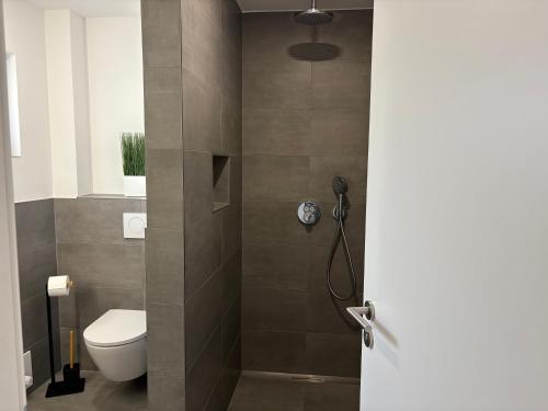 a bathroom with a toilet and a shower at Haus11c in Kappel-Grafenhausen