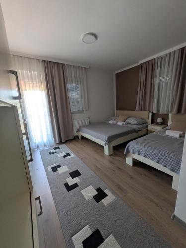 a bedroom with two beds and a rug on the floor at Rivera Raška 
