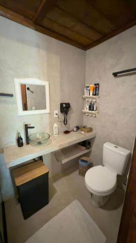 a bathroom with a white toilet and a sink at Pousada Tatuamar Café & Bistrô - 150 m da praia in Pôrto de Pedras