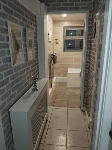 a bathroom with a walk in shower and a sink at rosy in Totmonslow