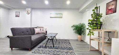 a living room with a couch and a plant at Deluxe Queen Rooms with Privated Bathroom in Toronto