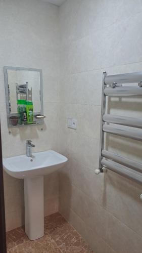 a bathroom with a white sink and a mirror at Xaldan hotel in Baku