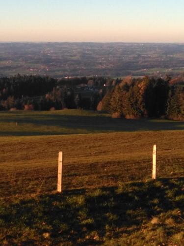 a field with two poles in the middle of a field at „Lebenslust“ in Möggers