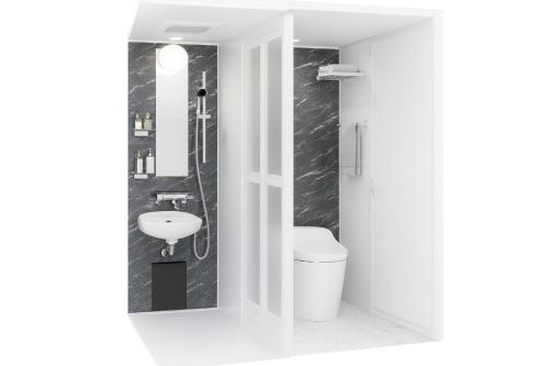 a white bathroom with a sink and a toilet at Mie's House Skytree 美英軒 in Tokyo