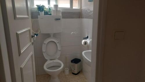 a small bathroom with a toilet and a sink at וילה בת גליל יסוד המעלה in Yesod Hamaala