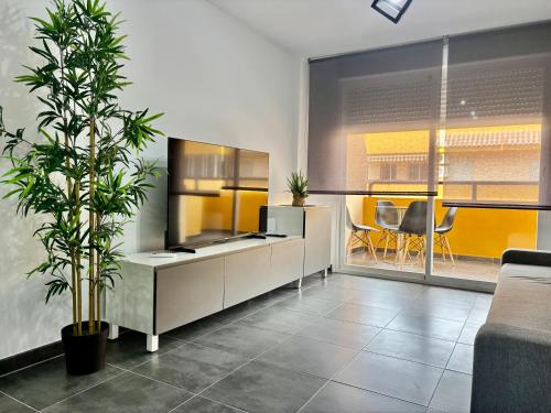 un salon avec une télévision et une plante dans l'établissement Apartamento Apolo Martin, à Calp