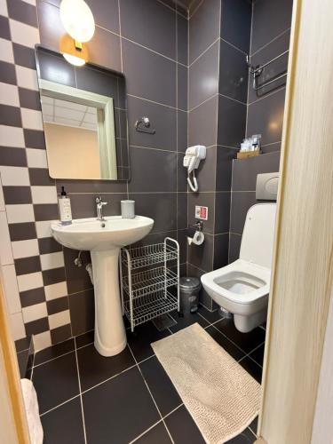 a bathroom with a sink and a toilet at Aparthotel Waldinger Skopje in Skopje