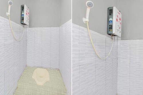 two pictures of a bathroom with a toilet at OYO 94702 Putra Family Homestay Sikunir in Kejajar