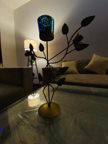 a living room with a table with a plant on it at 3BHK Stay Royal Villa in Mohali in Zirakpur