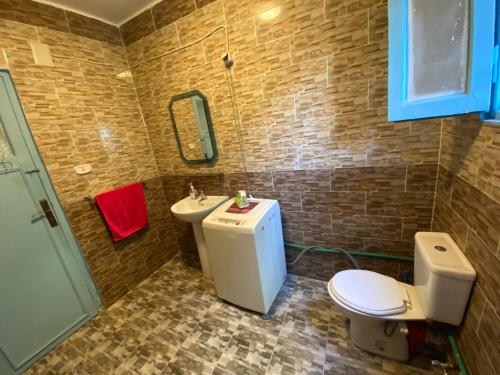 a bathroom with a toilet and a sink at Branch Loft room in the Treehouse in Cairo