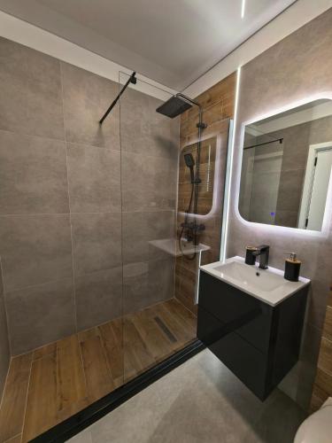 a bathroom with a shower and a sink at Atractiv Two Luxury in Dudu