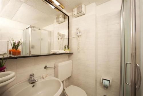 a bathroom with a toilet and a sink and a shower at Hotel Il Telamonio in Talamone