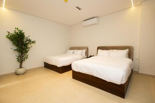 a bedroom with two beds and a potted plant at Imperial Luxury Hotel in Cairo
