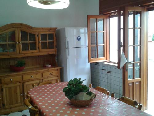 カストロ・ディ・レッチェにあるLitoranea Apartmentのキッチン(テーブル、白い冷蔵庫付)