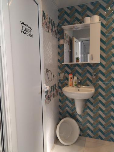 a bathroom with a toilet and a sink at Къща за гости ИЛТА in Novo Delchevo