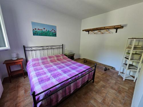 a bedroom with a bed with a checkered blanket at A Casa Nostra in Montopoli in Val dʼArno