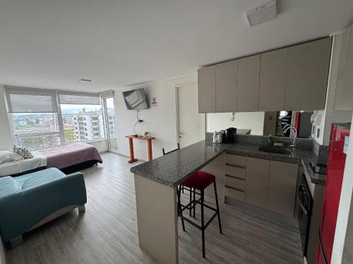 a kitchen and a living room with a kitchen and a living room at Edificio Stepke in Temuco
