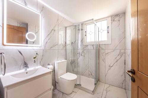 ein Badezimmer mit Toilette, Dusche und Waschbecken in der Unterkunft Villa Artemisia in Peyia