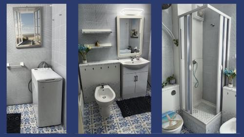 two pictures of a bathroom with a toilet and a sink at Holiday Home in Lazzaro