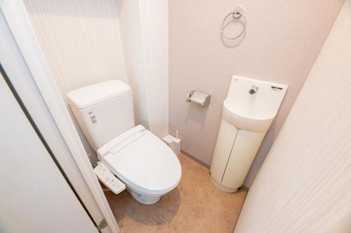a small bathroom with a toilet and a sink at SPAZIO 6 Hakata Station in Fukuoka