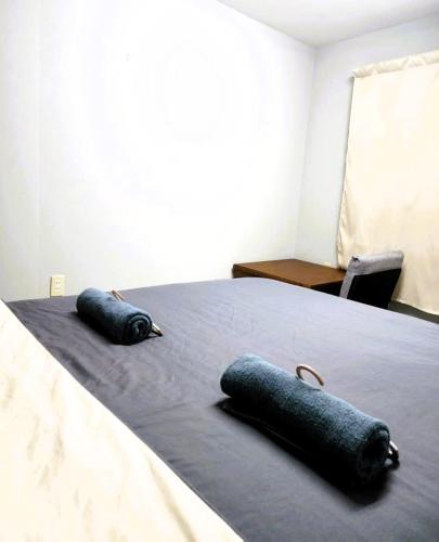 two pillows on a bed in a room at Snow Nest Lodge in Sapporo