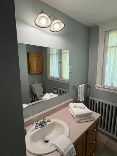 a bathroom with a sink and a mirror at Midstream Manor Unit 6, Studio in St. John's