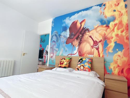 a bedroom with a mural of a cowboy on the wall at Alcobendas Cómodo y luminoso Un dormitorio in Alcobendas
