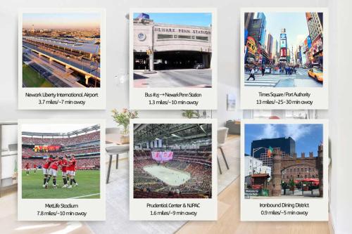 a collage of pictures of a ballpark at Cozy 3BR 2BA - 7Min to EWR & 20-40Min to NYC in Oak Island Junction