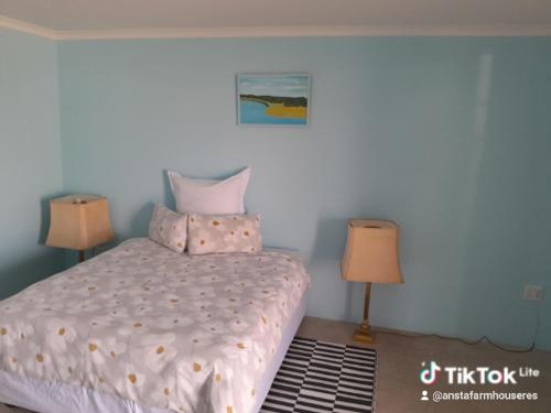 a bedroom with a bed and two lamps at Farmhouse Boutique Backyard Rooms in Outjo