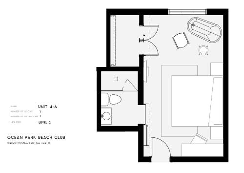 a floor plan of the cabin park beach club at Couples Suites at Ocean Park Beach Club in San Juan